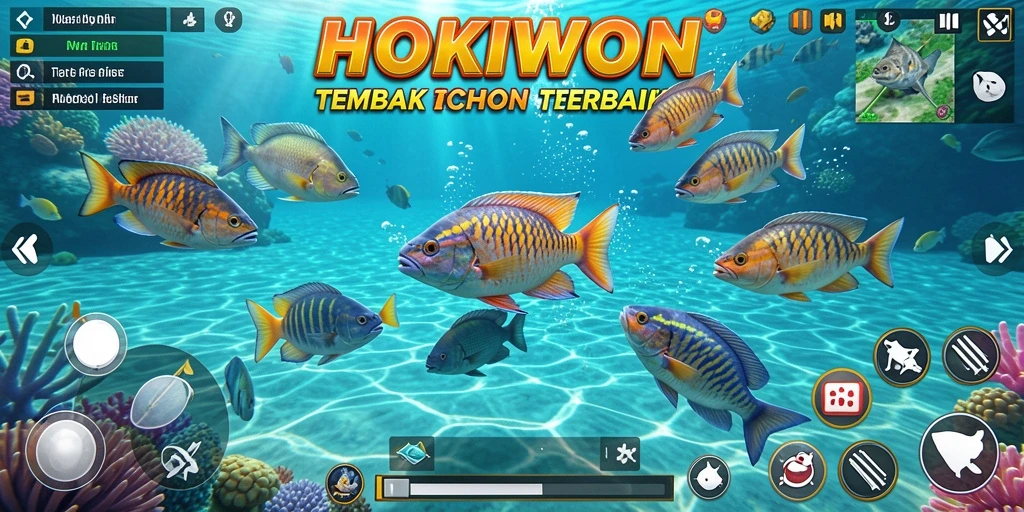 Screenshot gameplay HOKIWON menampilkan aksi seru Tembak Ikan.