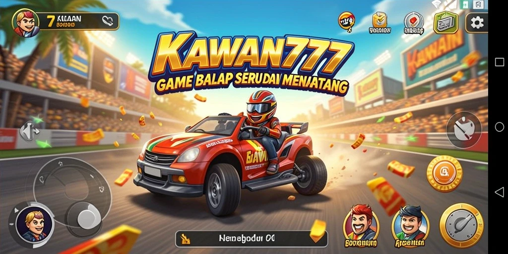 Screenshot utama KAWAN777 menampilkan balapan seru di jalur perkotaan.