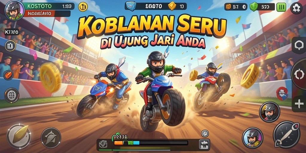 Gameplay KOSTOTO menampilkan aksi balap yang menegangkan dan seru.