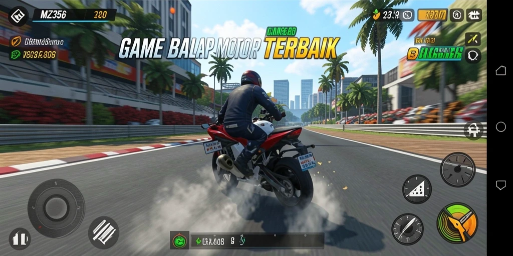 Tampilan gameplay mendebarkan di MZ356 dengan balap motor penuh aksi.