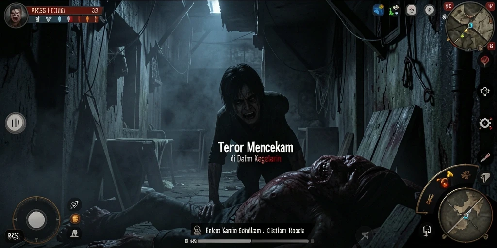 Tangkapan layar menampilkan suasana gelap dan menegangkan dalam RK55.