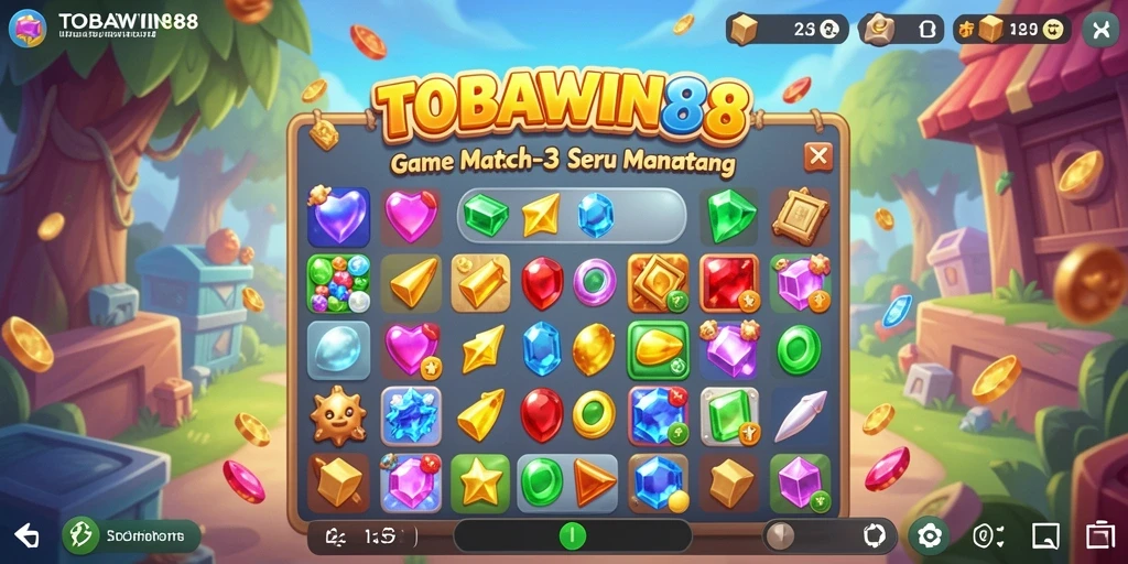 Tampilan gameplay Match-3 yang menarik dan penuh warna.